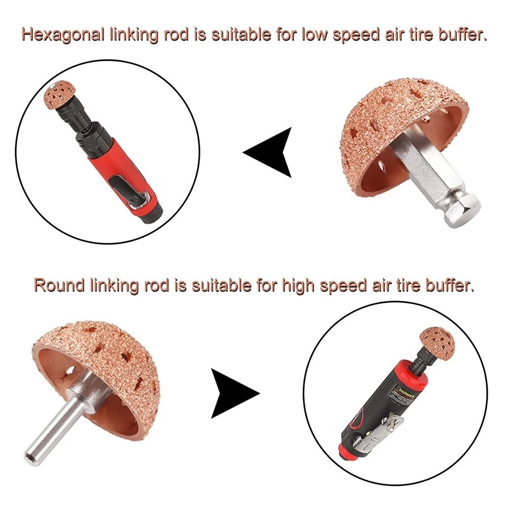 42mm Tire Buffer Wheel Bowl Type Grinding Head Tungsten Steel Tire Repair Tool with 2 Pcs Linking Rod Adapter