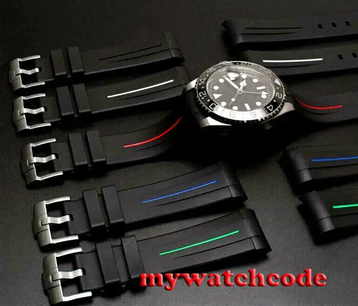 

20mm Black Green Blue Curved End Rubber Watchband For 40mm SUB GMT watch