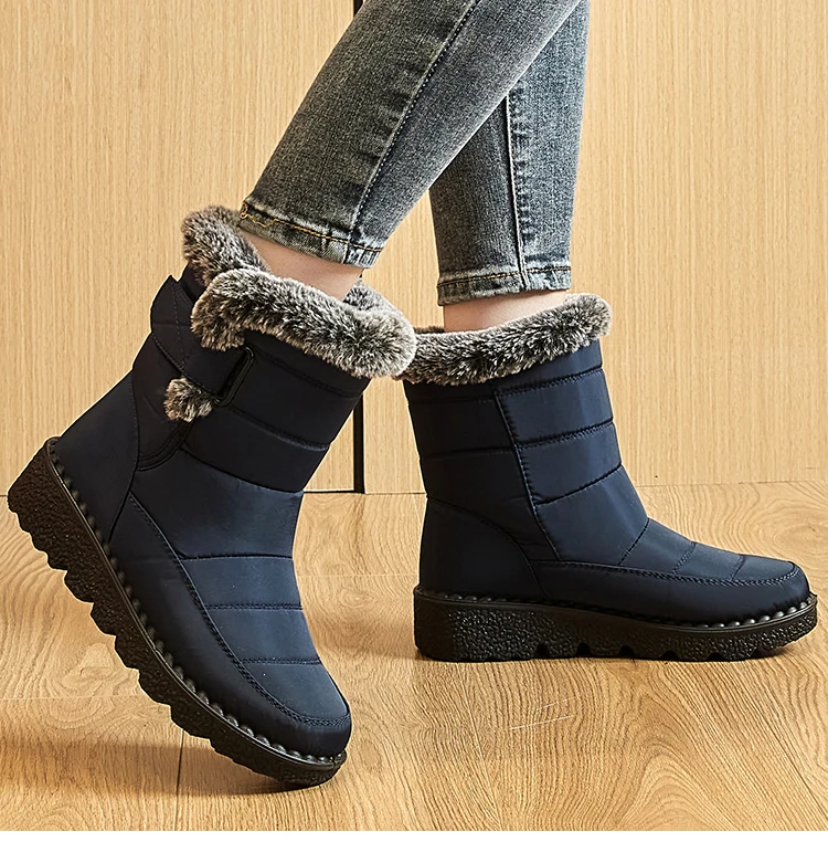 Women Winter Boots - Korean Style Mid Calf Snow Boots With Fur Lining & Waterproof Design