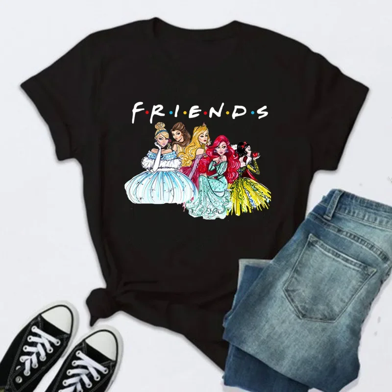 Kawaii Princess Anime T Shirt Women Black T-shirt Cute Cartoon Princess Oversized Fashion Friends Female Tshirt Clothes