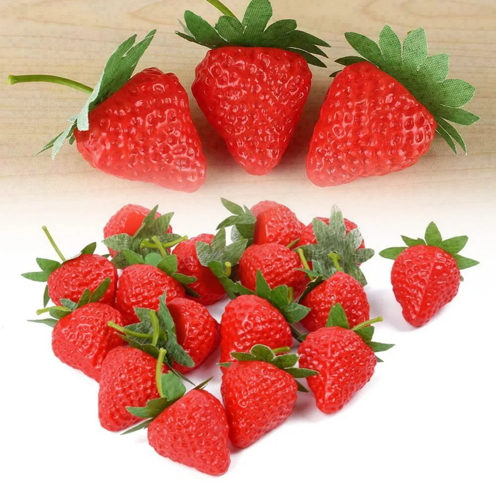 20Pcs Artificial Strawberry DIY Artificial Fruits Simulation Plastic Fake Fruit Party Prop Ornament Home Wedding Decoration