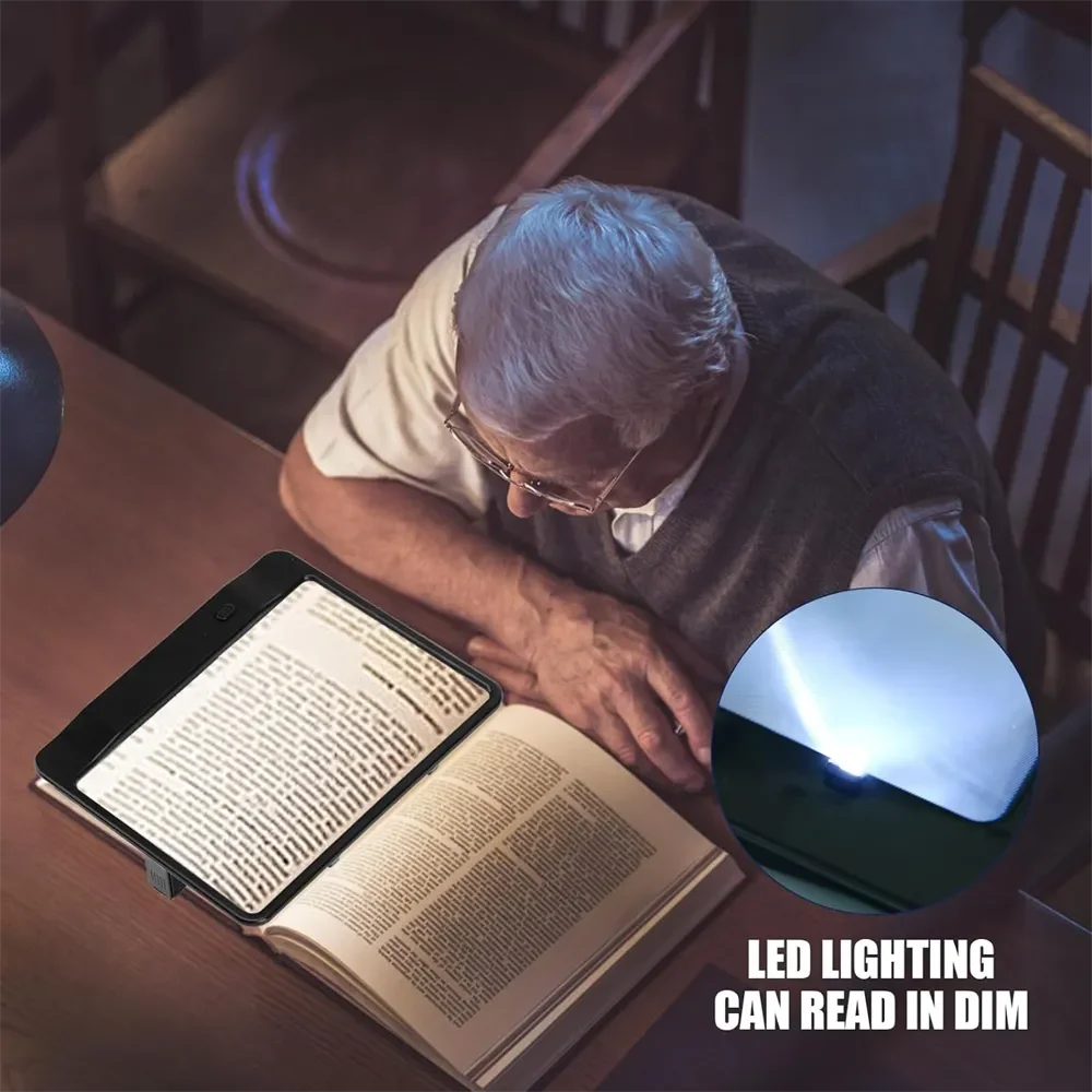 3X Reading Magnifier Large Full Page Magnifying Sheet with LED Lights Lightweight For Books Kids Seniors Reading reading magnifier