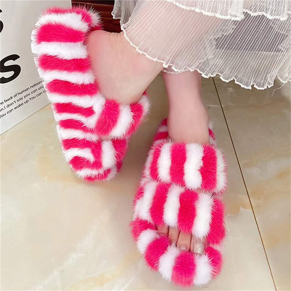 Fur Slippers Women Luxury Designer Shoes Sandals For Women Summer 2022 Non-Slip Flip Flops Soft Bottom Fur Indoor Slippers