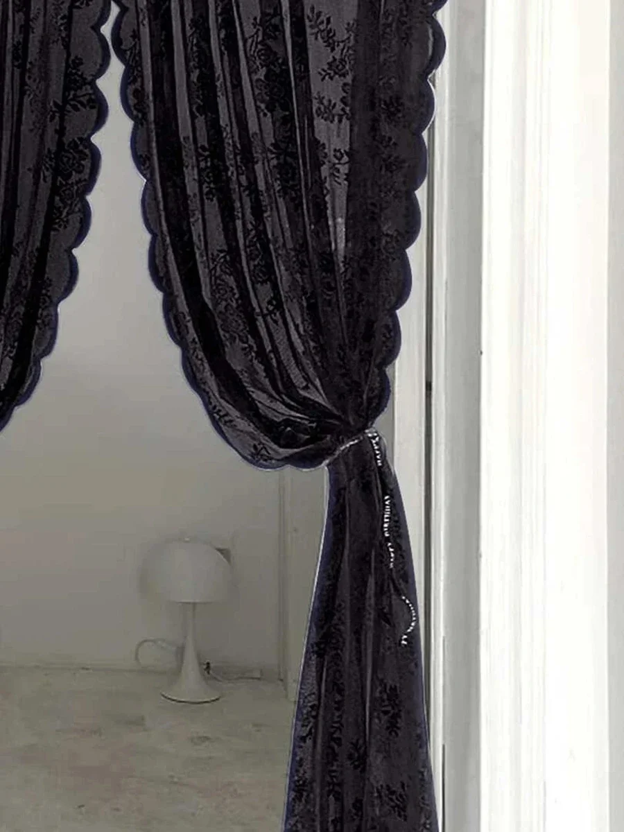 1pc White Flower Embroidery Sheer Curtain,Romantic Polyester Blackout Curtains f