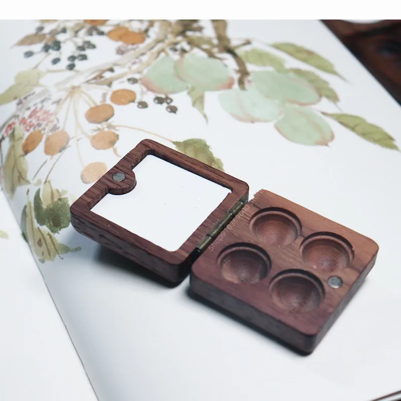 Empty Wooden Watercolor Paint Box Portable Palette Magnetic Suction Box Palette Artist Travel Sketch Painting Art Supplies color palette watercolor palette