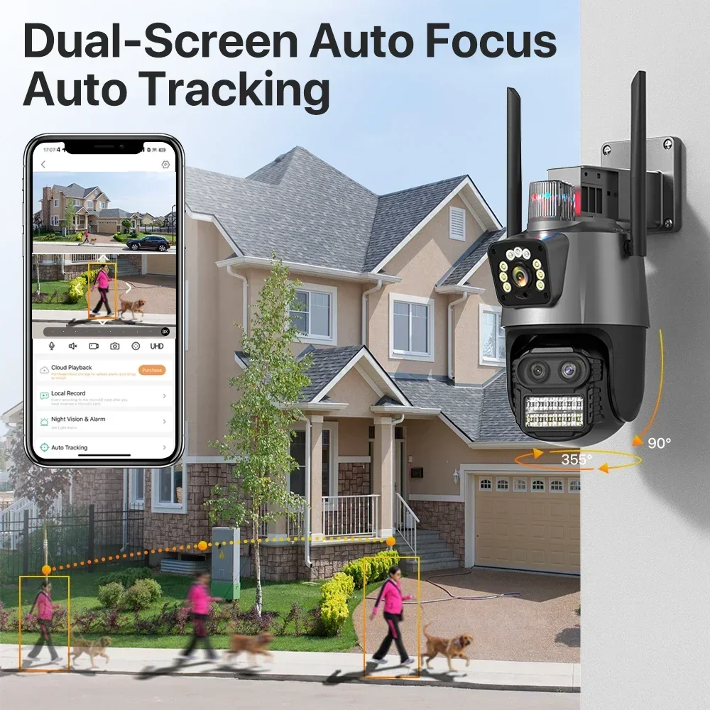 9MP Three Lens WIFI IP Camera 4K HD Dual Screen PTZ Camera Auto Tracking Security CCTV Camera 4MP P2P Video Surveillance iCSee 5