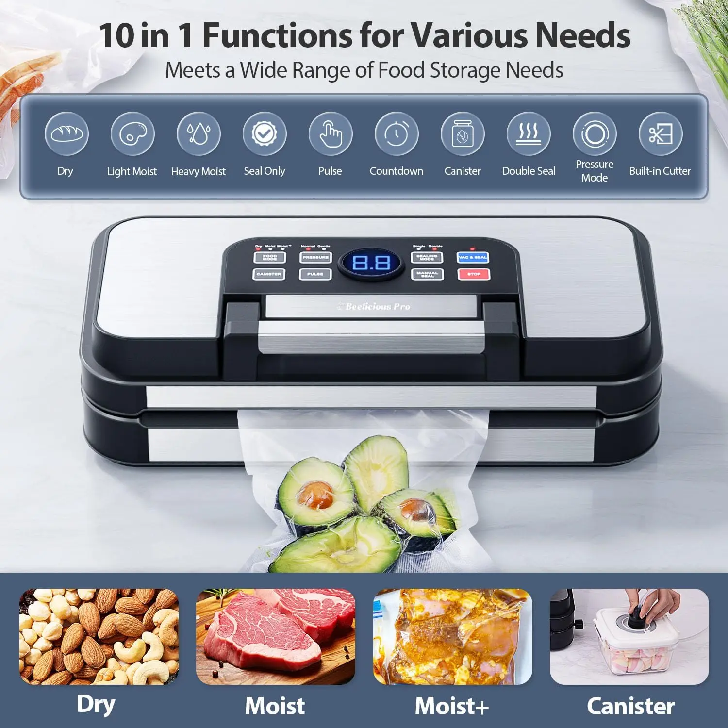 Precision Pro Vacuum Sealer, with 10-in-1 Functions, Easy-Lock Handle, Double Heat Seal & Double Pump, Vacuum Sea 3