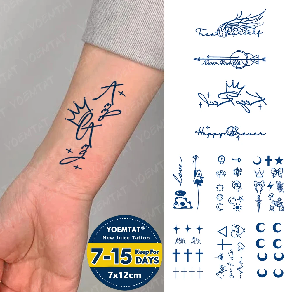 

Wings Crown Text Juice Ink Lasting Waterproof Temporary Tattoo Sticker Letter Totem Hand Fake Tatto Body Art Women Men Arm Neck