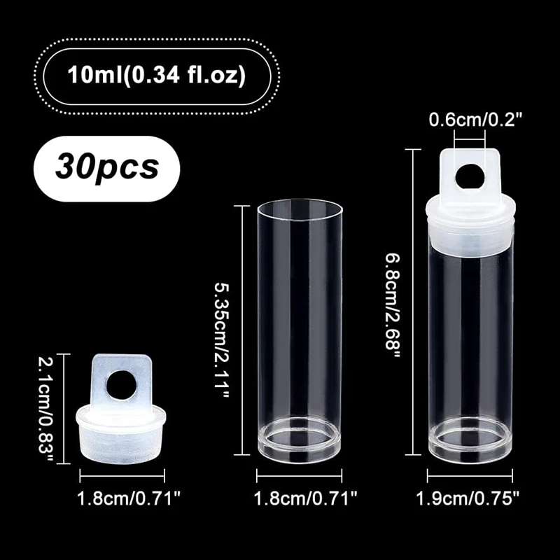 30Pcs Clear Tube Bead Containers, Plastic Storage Tubes With Caps Organizers Bottle Container Set For Beads, Bath Salt