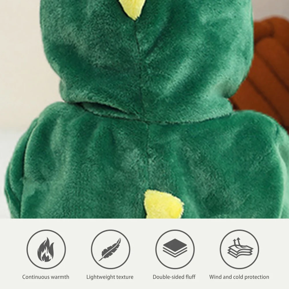 Green Dragons Warm Hooded Nightgown For Kids Comfortable Soft Night Clothes For Home Wear