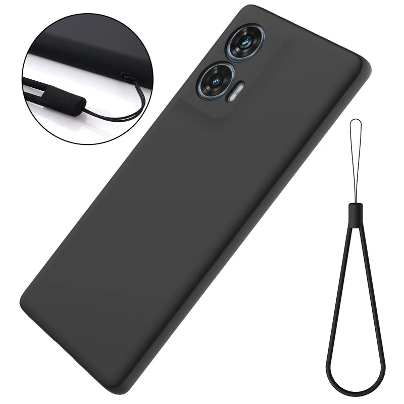 Durable Solid Color Liquid Silicone Anti-Fall Back Cover with Lanyard