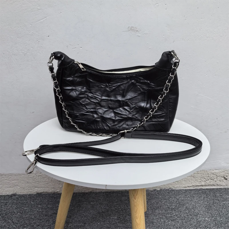 

2024 new women's bag college style popular soft surface pleated leather tote large capacity single shoulder cross-body chain bag