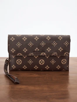Portafoglio pochette da uomo classico premium - Portafoglio lungo da polso portatile ultrasottile di grande capacità a doppio strato 1