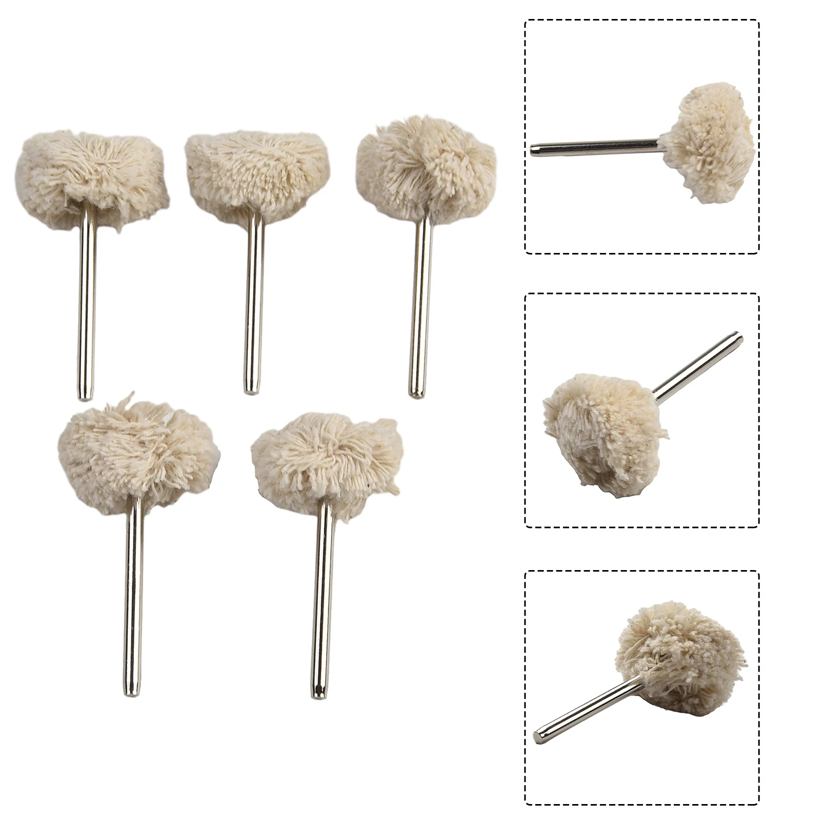 

For Metal/ Jade/olives/walnut Buffing Tools Wool Polishing Wheel 3mm Shank 5pcs White& Silver With Metal Handle