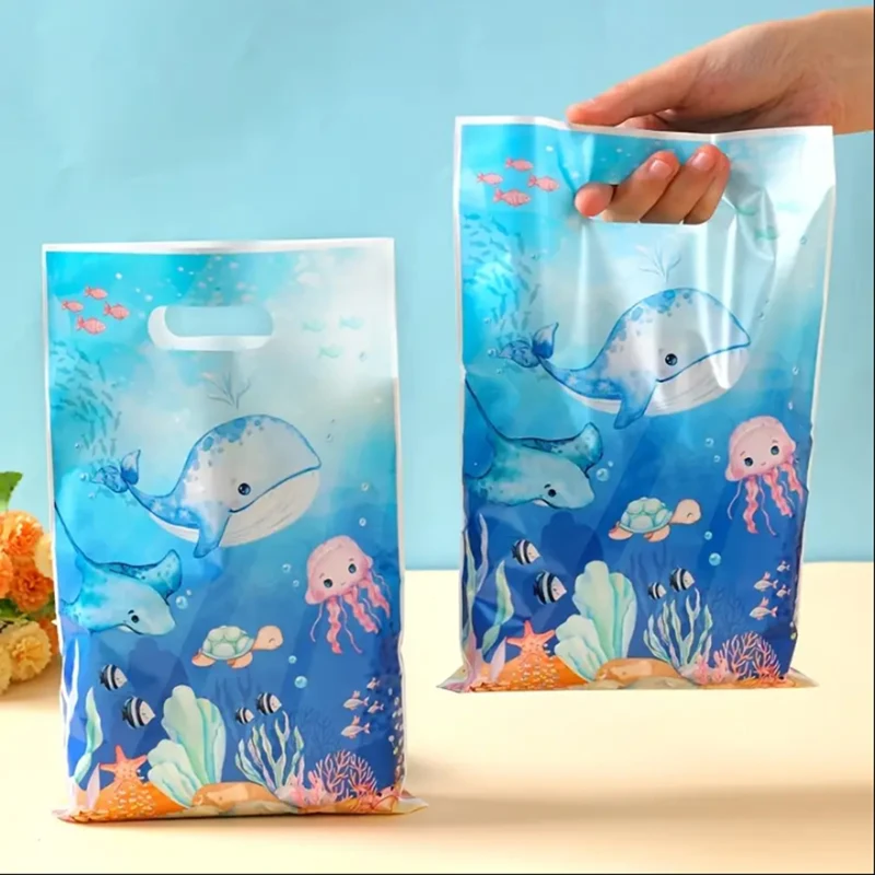 10/20/50 Stück Unterwasser-Tier Plastik-Geschenktüten Unterwasser-Themen Geburtstagsparty Dekoration Kinder Baby-Shower Party Süßigkeitentüten