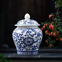 Chinese Blue White Porcelain Decorative Temple Jar Vase with Lid,Tea Canister Ceramic Tea Organizer Box Storage Coffee Container