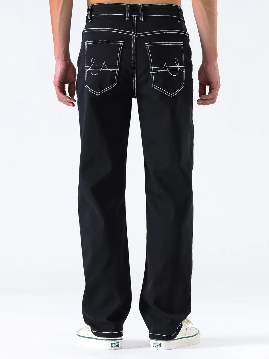 Men s Vintage  Fit Jeans Faded Washed Denim Trousers with Ripped Holes and Frayed Hem Casual Streetwear Bottoms