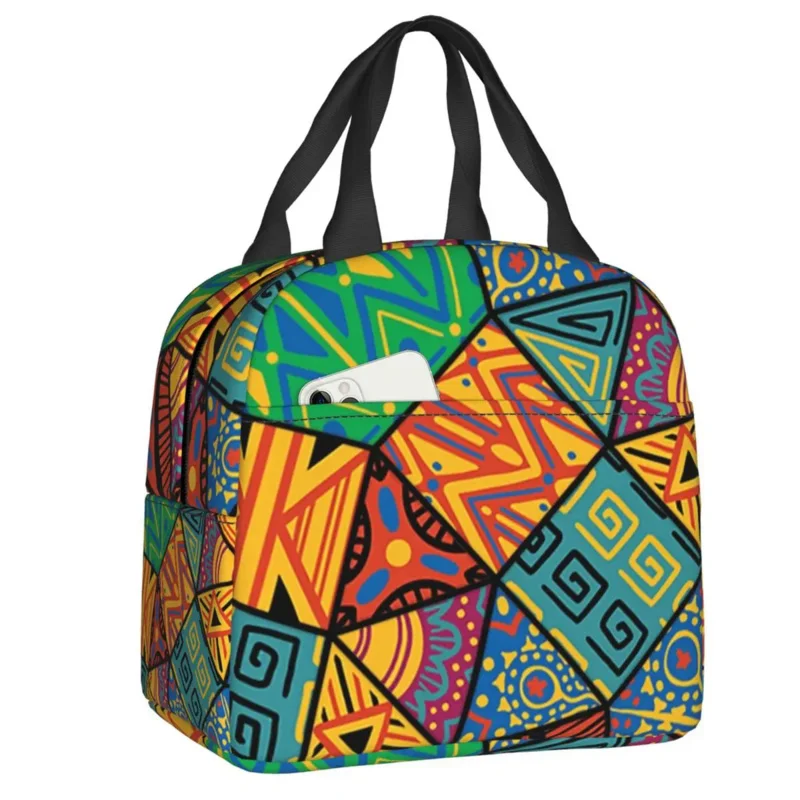 

African Kitchen Montage Insulated Lunch Bags Women African Tribal Art Portable Cooler Thermal Food Lunch Box Work School Travel