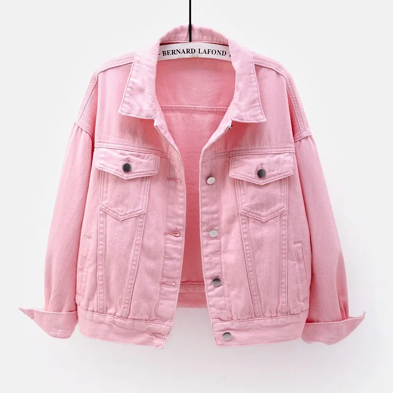 

Women's Denim Jacket Spring Autumn Short Coat Pink Jean Jackets Casual Tops Purple Yellow White Loose Tops Lady Outerwear KW02