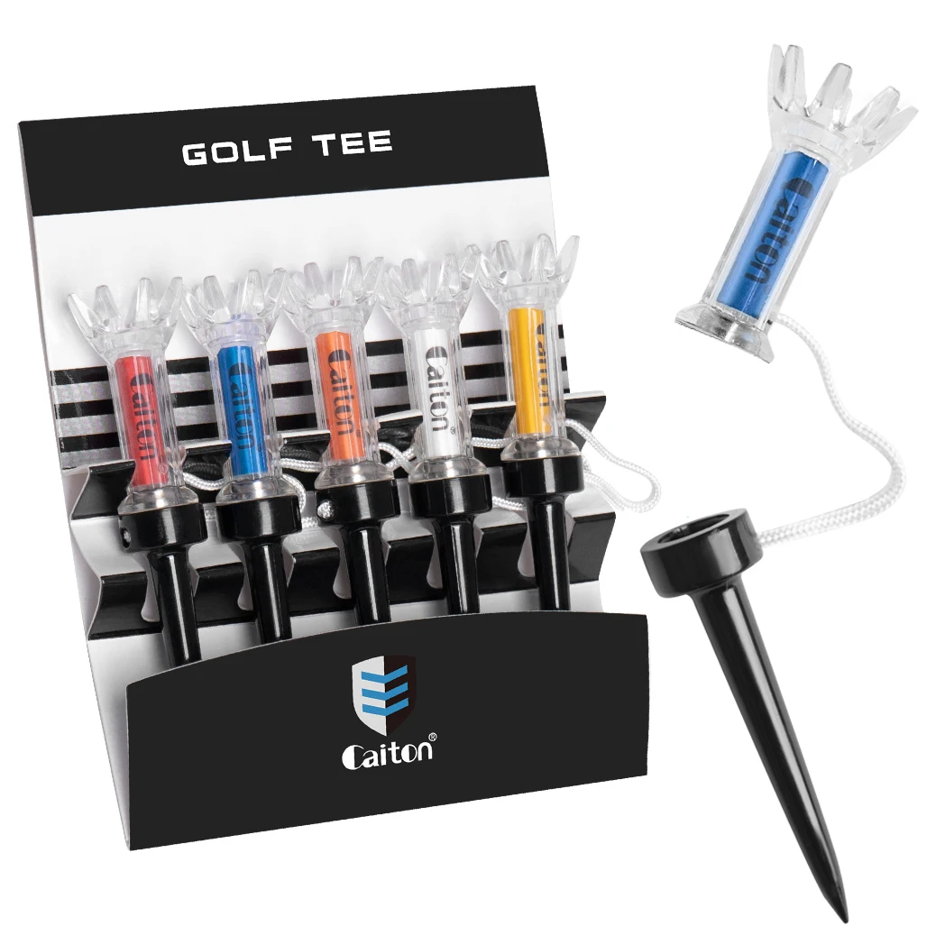 Caiton Magnetic Plastic Golf Tee Set - 360° Bounce Technology, Includes Two Sizes, 5-Piece Collection