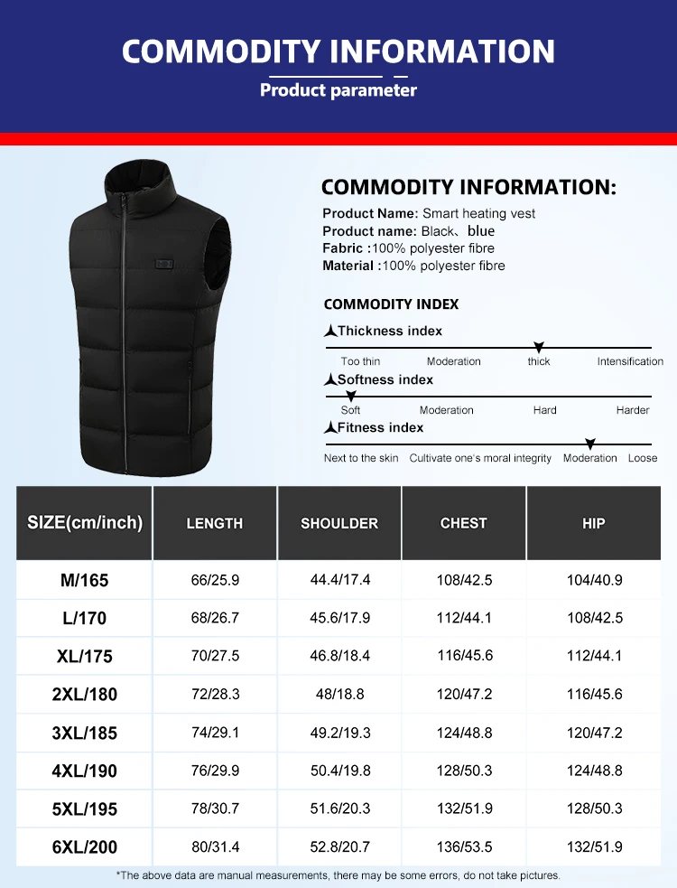 Description Picture 2 of itemElectric Heated Vest 21 Heating Areas Intelligent Heating Jackets Windproof Washable USB Charging for Winter Hiking Sports