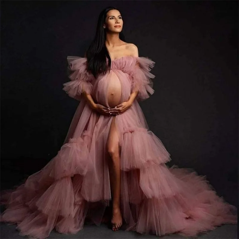 

Women Tulle Maternity Dress for Photo Shoot Tiered Mesh Photography Baby Shower Bridal Gown Pregnant Prom Dress Custom Made