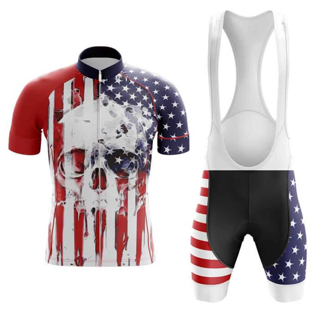 

Men 2023 Usa Flag Cycling Jersey Set Bib Shorts Suit Bicycle Wear MTB Downhill Road Bike Kits Clothing