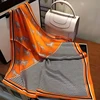 Luxury Orange Striped Horse Square Scarf Women's Natural Soft Satin Scarf Casual Versatile Decoration Small Neck Scarf 3