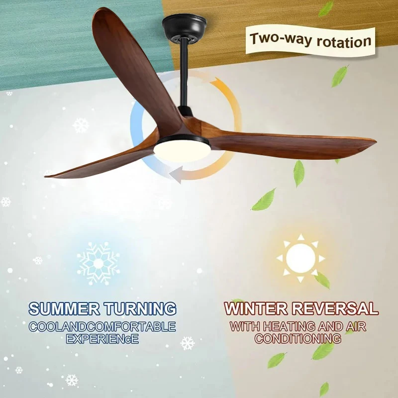 High Power DC Motor, Remote Control with Light, Living Room, Dining Room, 3 Blades, Solid Wood Propeller, 52 Inch Ceiling Fan 3