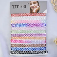12 pièces Vintage cou tatouage tour de cou élastique femmes collier Punk tatouage tour de cou extensible collier bijoux filles Sautoirs colliers 3