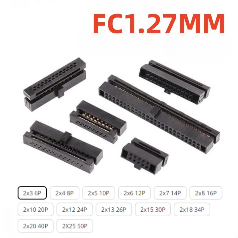 

10PCS 1.27MM pitch FC-6/8/10/16/20-40/50 PIN Female Header IDC Socket Connector FOR 0.635MM Flat ribbon cable wire 10p 20p 40p