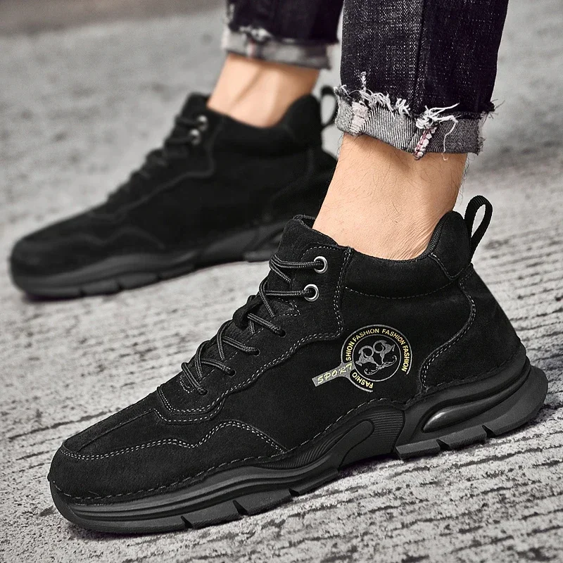 

Новинка Осень-зима 2023, мужские высокие ботинки, теплые плюшевые короткие ботинки, мужские ботильоны, обувь для улицы