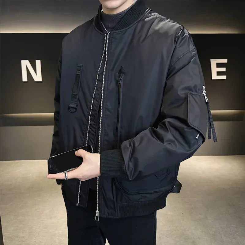 2023 화이트 덕다운 야구 칼라 작업복, 남성 다운 코트, 겨울 패션