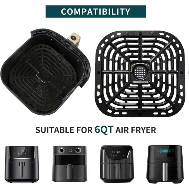 2 Pieces Durable Metal Air Fryer Grill Plate Square Grill Pan Tray Air Fryer Replacement Part for Instants 6QT Fryers