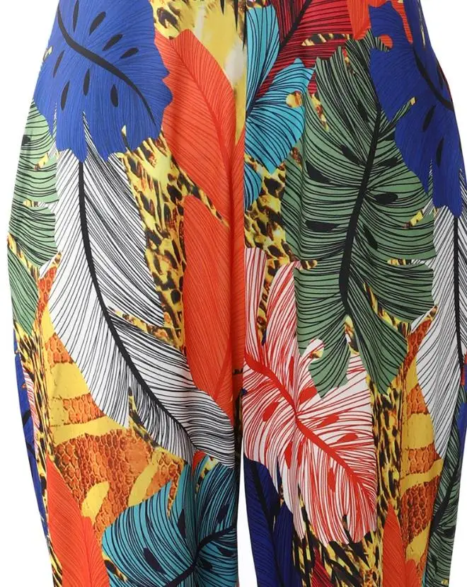 Fashion Summer Casual 2024 New Versatile Commuting Jumpsuit Elegant Women's Tropical Print Halter Backless Wide Leg Jumpsuit ﻿