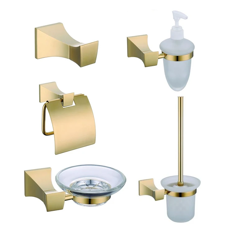 5 Pieces golden Brass Bathroom Accessories Set