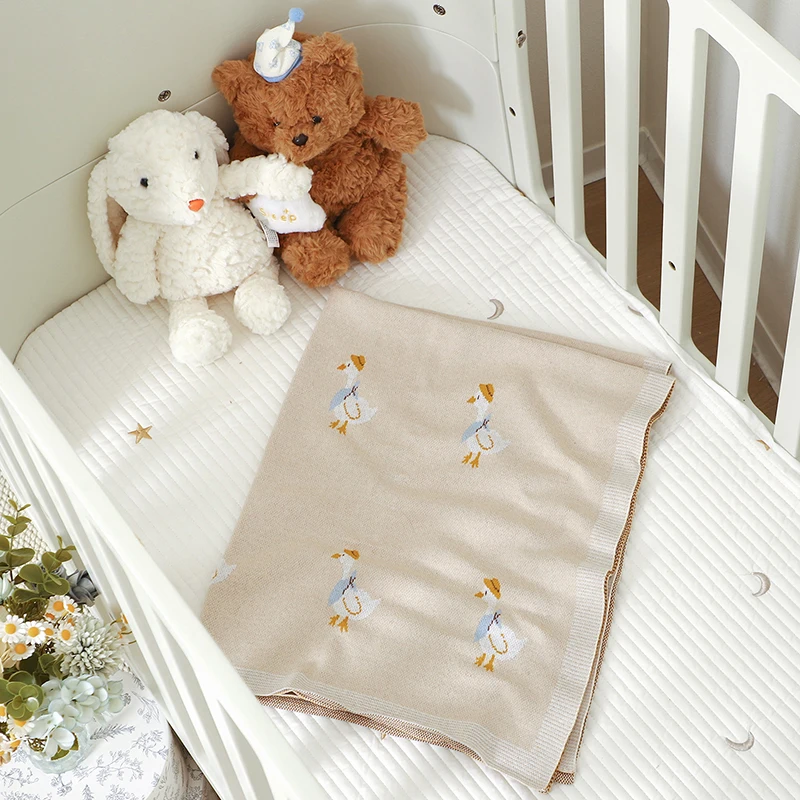 Coperte per Neonati Super Morbide in Cotone Lavorato a Maglia per Bambini e Bambine, Coperte per Passeggino 100*80cm, Motivo Cartone Animato Anatra, per Lettino - immagine 6