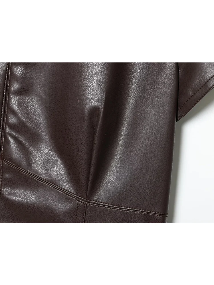 New Women's Faux Leather Mini Dress Sexy Slimming PU Leather Zipper Short Sleeve Dress Solid Color Ladies Party Club Dress