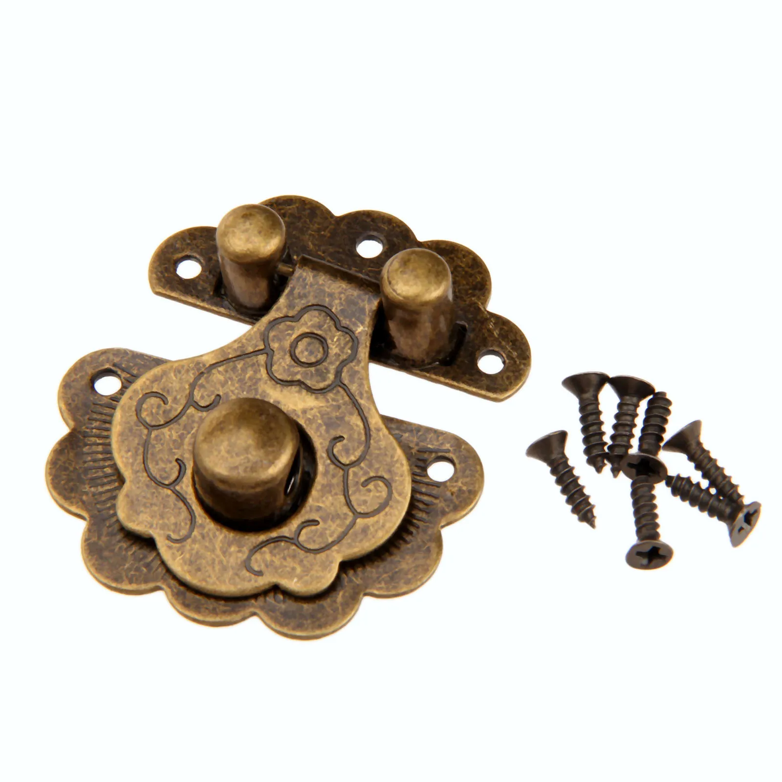 2Pcs Vintage Brass Decorative Latch Hasp with Screws Antique Buckle for Jewelry Box Drawer Suitcase Cabinet Wooden Case 40x36mm