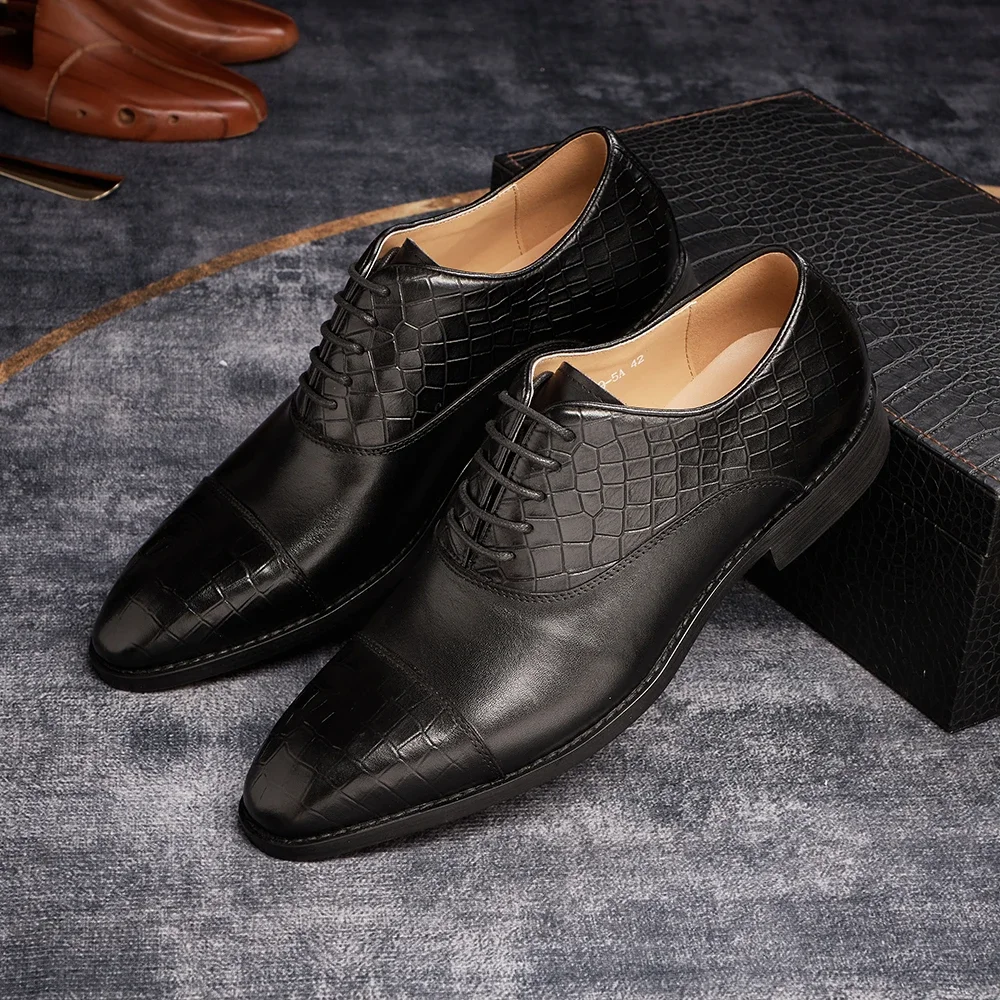 Men Luxury Genuine Leather Oxford Dress Shoes Handmade Formal Lace-up Business Wedding Banquet Classic Footwear