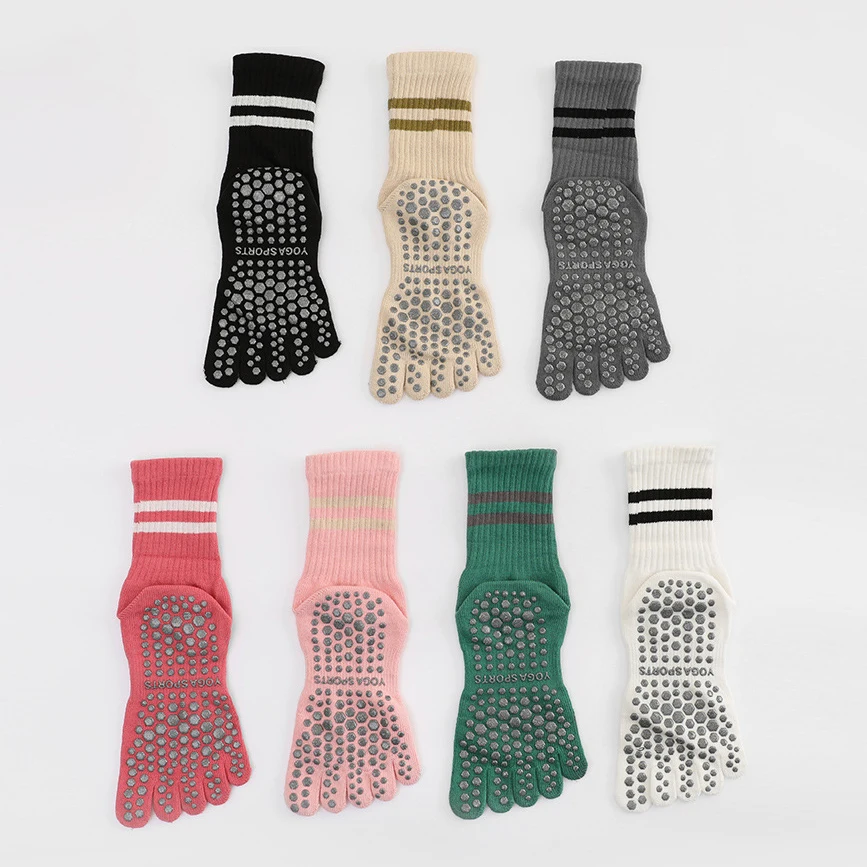 Five Toed Yoga Socks Cotton Stripe Pile Dot Silicone Non-slip Women High Quality Pilates Grip Crew Socks yoga socks
