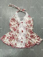 2025 été femme Floral licou dentelle Blouse 2025 Vintage Sexy Slim Fit fée mode coréenne femme hauts tenues Style élégant 6