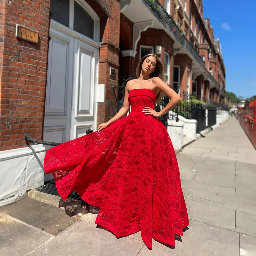 

Fashion Off the Shoulder Lace Formal Prom Dress for Women Tea-Length A-line Sleeveless Evening Party Gown فساتين السهرة