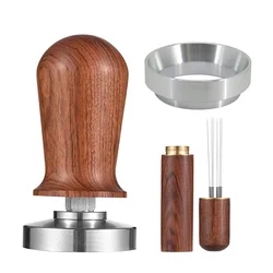 Premium Stainless Steel Coffee Tamper and Stirrer Set - Espresso Barista Essentials - 58mm (Wooden-3Pcs)