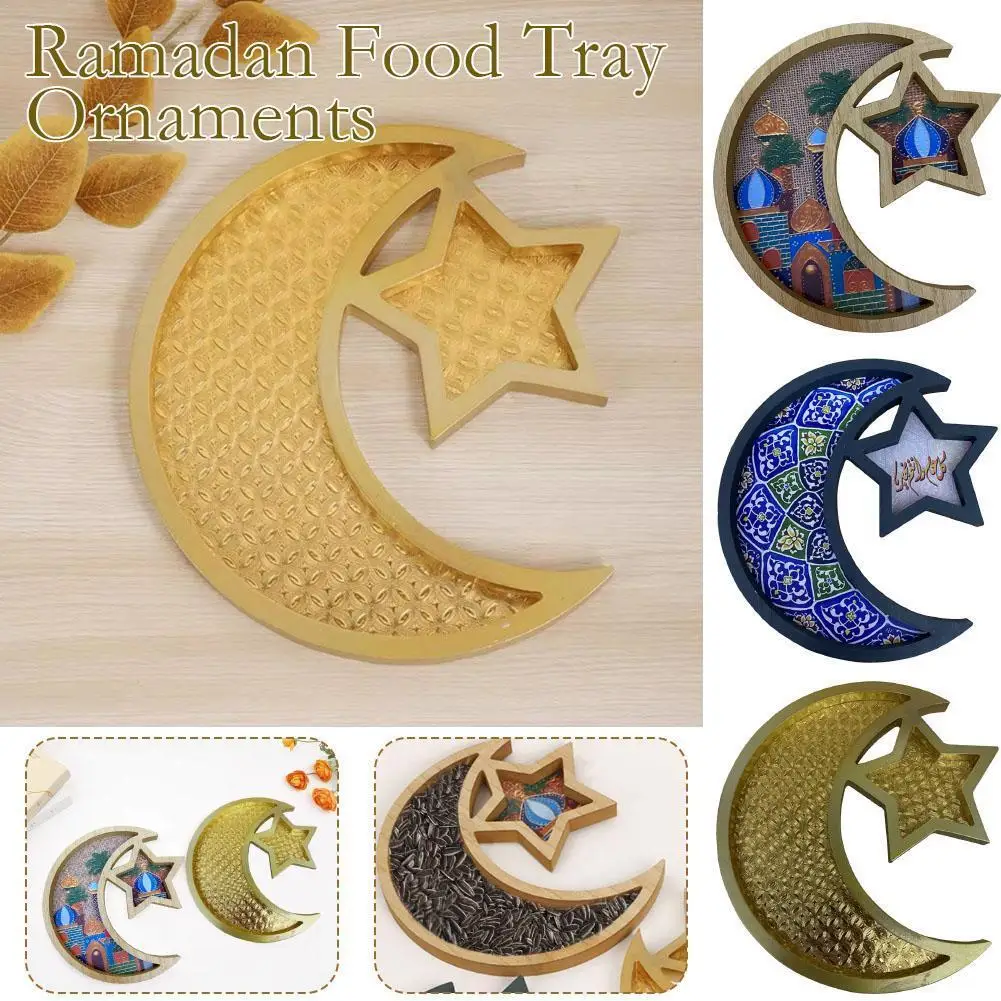 Eid Mubarak Star And Moon Metal food Tray Ramadan Decoration Eid Serving Tray Home Islamic Muslim Party Decor Table Accessories