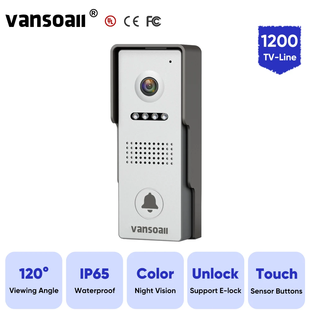 VANSOALL Video Doorbell 1200TVL Outdoor Camera 120° Viewing Angle IP65 Waterproof Touch Sensor Button Color Night Vision 4-wired