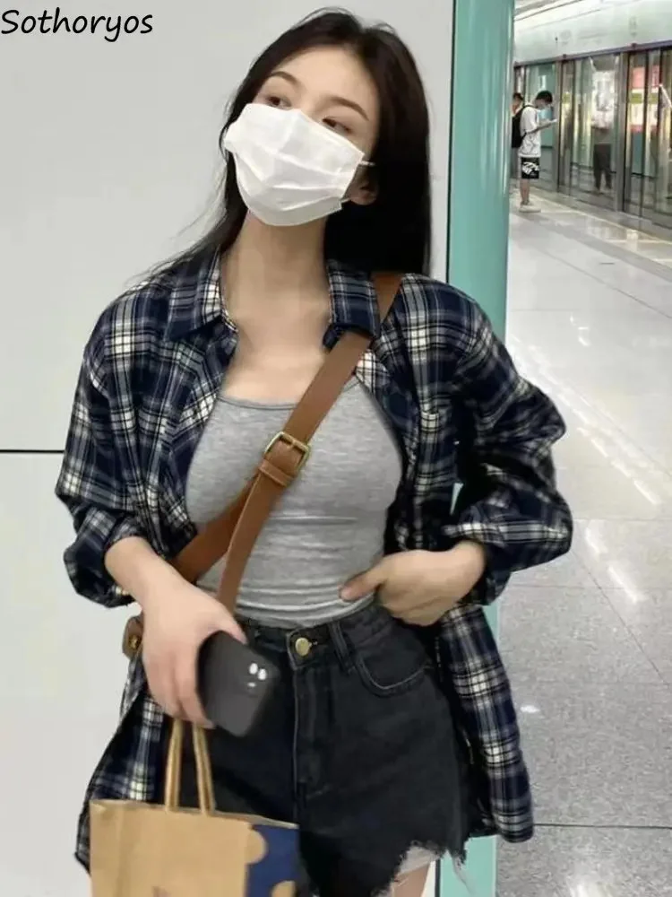

Shirts Women Minimalist Autumn All-match Korean Style Plaid Comfortable Vintage Leisure Chic Single Breasted Office Wear Ladies