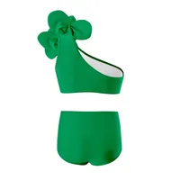 Baby Girls Swimwears Summer Bikini Set with Big Flower Kids Cute Solid Toddler Learn Swimming Suits Two-Piece Sunbeach Swimsuit 3