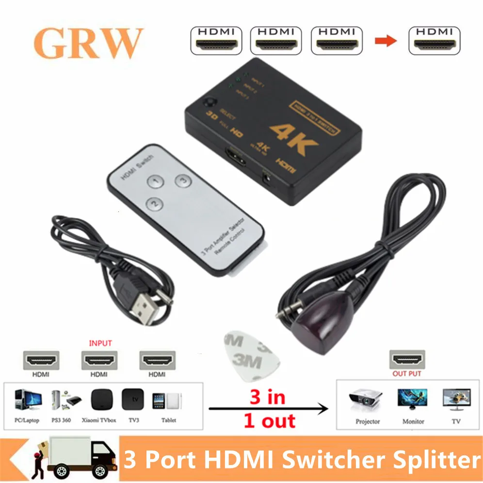 

3x1 HDMI-Compatible Switch Splitter 3 Input 1 Output 4K HDMI Switcher Adapter 3 Port HDMI Cable Hub for Xbox DVD HDTV PC Laptop
