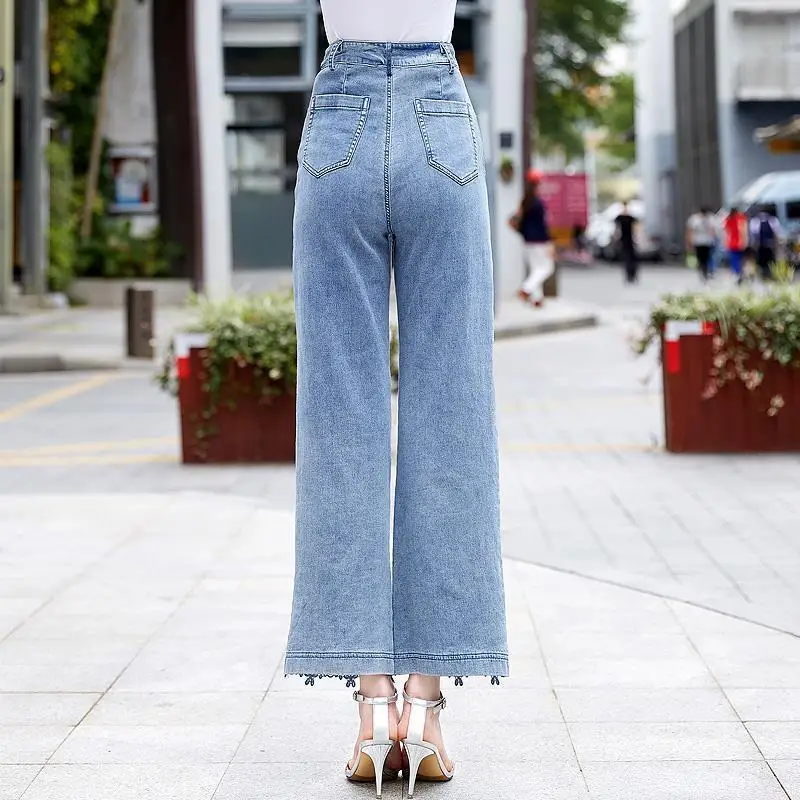 Cintura alta pantalones de mujer rendas retalhos oco para fora da moda  elegante jeans para as mulheres todos os jogos casual solto calças de verão  - AliExpress